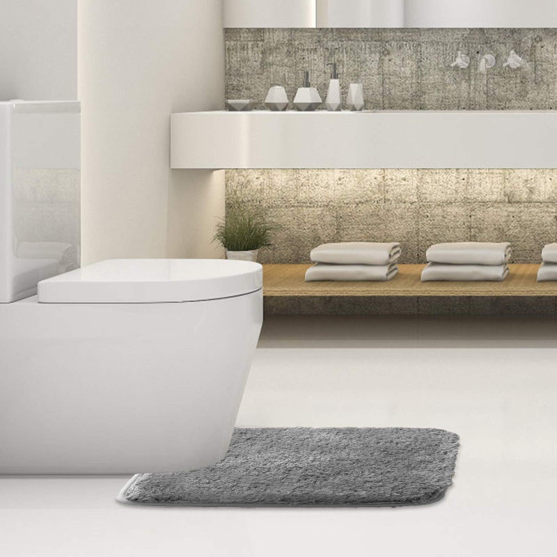 Suchtale Bathroom Contour Rug Non Slip Bath Mat Water Absorbent Soft Microfiber Shaggy Bathroom Mat Machine Washable Bath Rug for Bathroom Thick Plush U Shape Toilet Rug (20 x 24, Grey) - Image 2